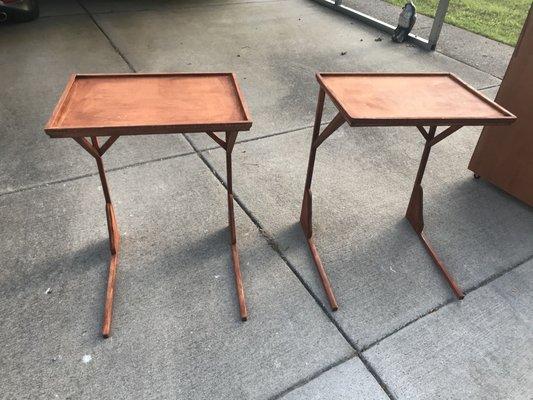 These TV trays were custom made for an individual because they could not find them to fit his favorite chair.