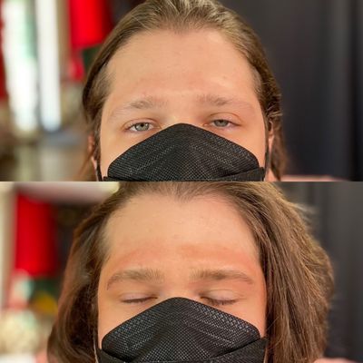 Before and after 1st session of men's microblading