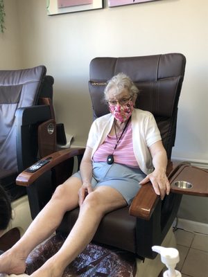 Mom getting first pedicure