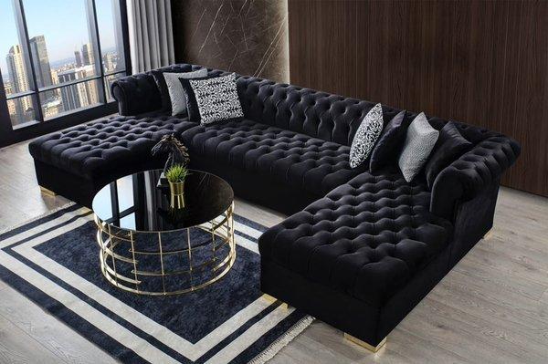 Black Upholstered Velvet Sectional