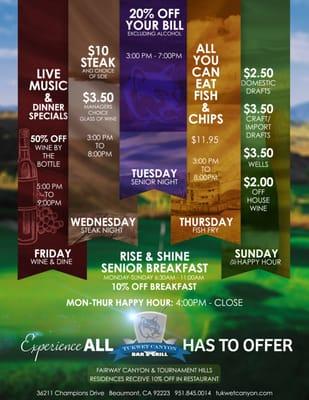 Tukwet Canyon Weekly Specials