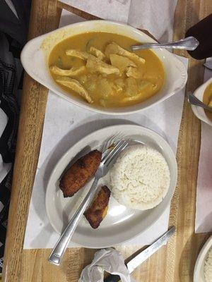 Western Indian Curry with chicken, white rice, sweet plantains. Mild spice was mild plus 1.