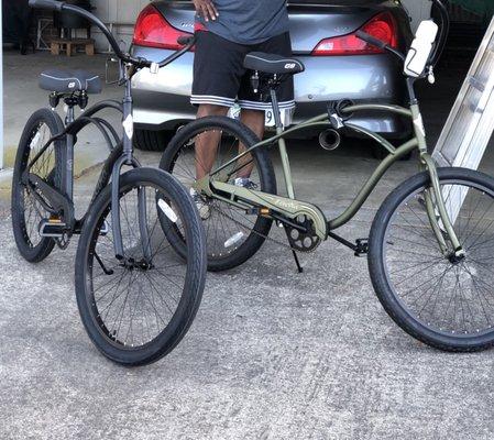 Bicycle riding with my love! Twin Electra Beach Cruisers. The new matte black! What a beauty(babe purchased it for me 5/5/19)! We love it!