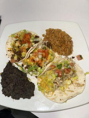 Daily Special - Taco Tuesday - chicken & beef tacos w/rice & beans