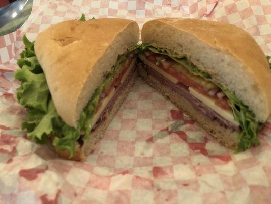 Roast Beef on Ciabatta Bread, there is an option to double the meat, this one is the single portion. Next time I'd go with the double meat