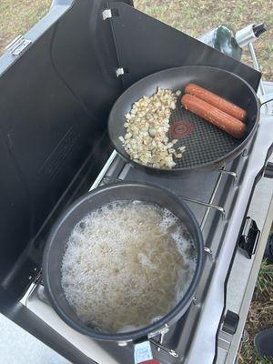 Propane grill setup at the park