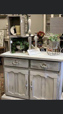 Chalk painted buffet with decor