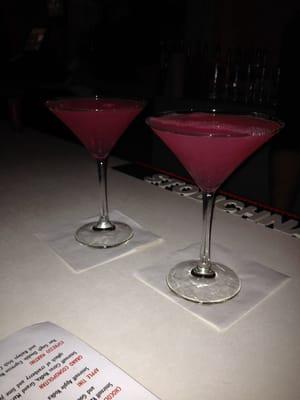 Martinis: left Grand Cosmo. Right one with x-rated liqueur.  Personally, I liked the martini with x-rated