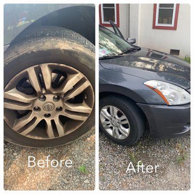 Before and After Tire Scrub and Shine