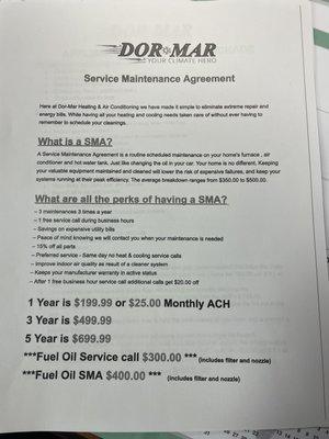 The breakdown of our Service Maintenance Package!