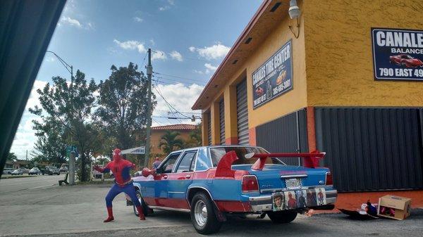 Spiderman Spiderman, Does Whatever a Spider can! He drive a classic car! This whole experience was bizarre! Here comes the Spiderman!