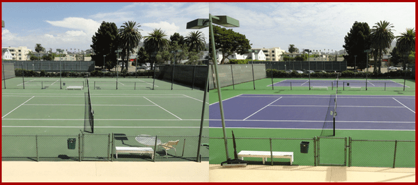 Before and After. Tennis Court resurfacing in La Jolla, CA. Call Match Point Tennis Courts for all your needs - San Diego County