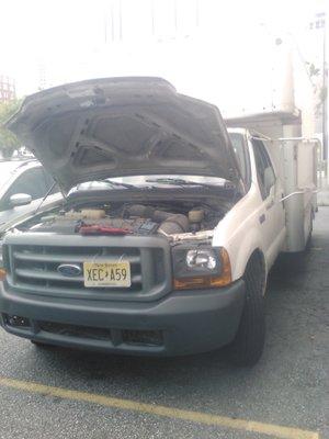 A quick jumpstart got the Ford F250 back on the road. This was a road service call for downtown Orlando.