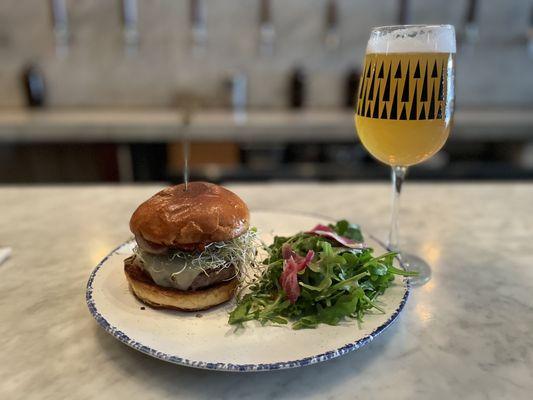 Dry-Aged Burger (Smoked Tomato Jam, Gruyère, Sprouts, Red Onion, Toasted Brioche Bun)