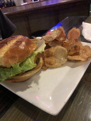 Cheeseburger and homemade chips