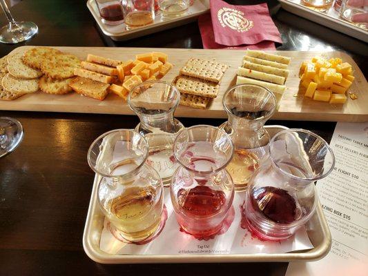 Cheese tray with wine samples.  The cheese tray is definitely a must!