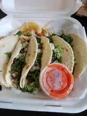 Traditional Steak Tacos with onion and cilantro!