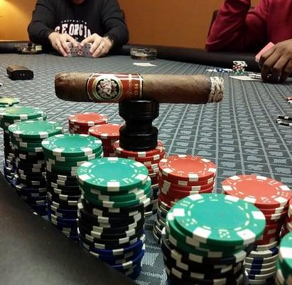 We play Texas hold'em every Monday, Friday and sometimes Wednesday for store credit.