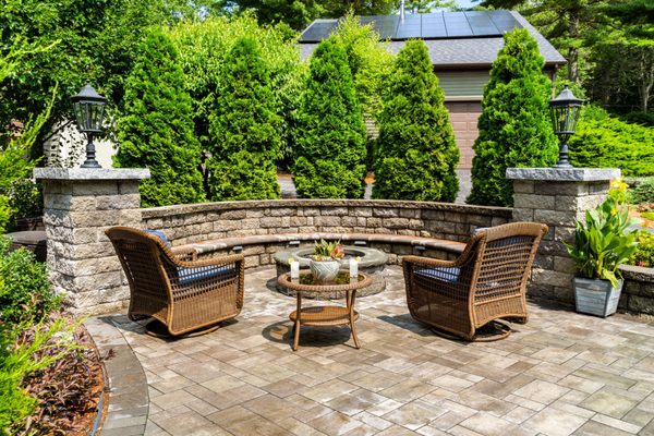 patio, seating wall, fire pit