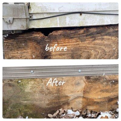 Home Maintenance: A wood repair after a damage done by rats.