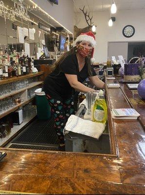 Bartender Julie serving up great cocktails.