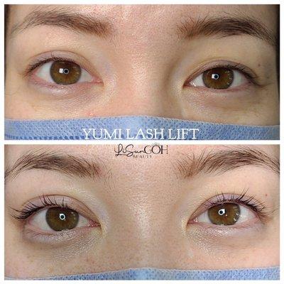 Before and after lash lift and tint