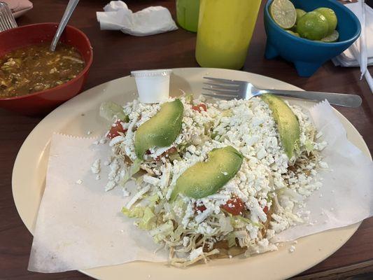 Chicken tostadas and a side of  the "special" charro beans which were delicious!