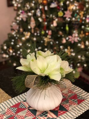 Chrissy did it again! Gorgeous, elegant holiday arrangement sets the mood for a classy Christmas.