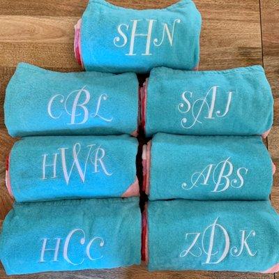 Monogrammed beach towels, I believe this font was called "duchess"