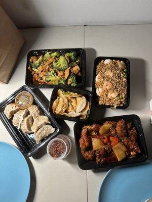 General Tso's Chicken Chicken with Broccoli Steamed Pork Dumplings Spicy Chicken Dumplings Fried Rice with Protein