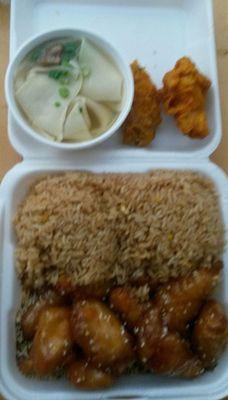 Lunch Special: Honey Garlic Chicken w/ Won Ton Soup and Chicken Wings