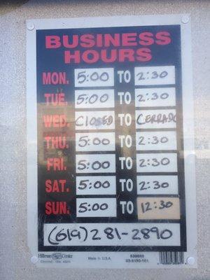 Business Hours as of January 2018