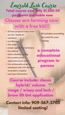 Educational course with complete program learning how to apply eyelash extensions and more information