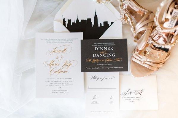 Classic NYC Gold Foil Wedding Invitation