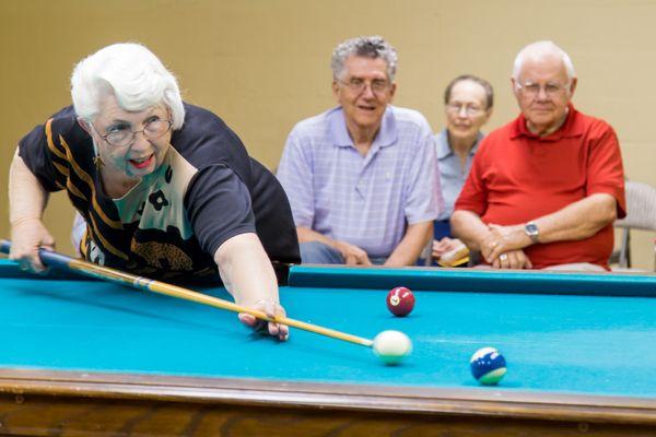 Martha and I entered the Pool Tournament at Atherton