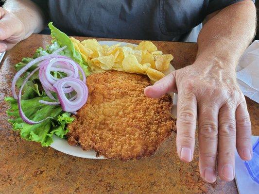 Breaded tenderloin (as big as my husband's hand) Very good