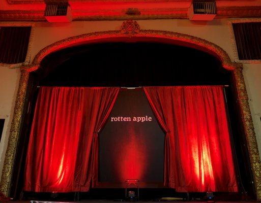 The Rotten Apple backdrop at Chelan's Historic Ruby Theatre.