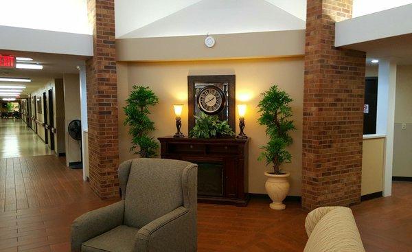 View down the skilled nursing corridor.