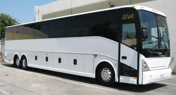 the exterior of a big bus