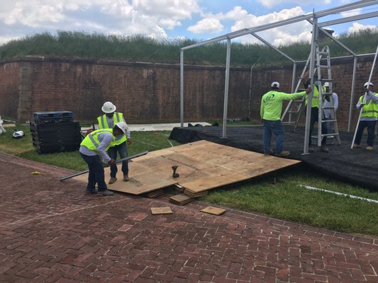 Level Subflooring and custom ramps for tents and structures. Ft. McHenry Baltimore, MD