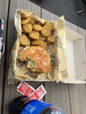 Fried pickles and Bacon Butter Burger