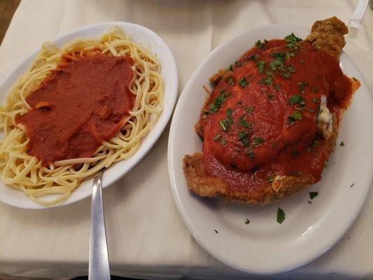 Veal Melanzano with side of linguini