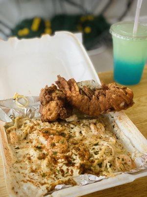 Creamy Crab & Shrimp Alfredo fried 5oz Lobster Tail Rainbow Lemonade 16 Oz