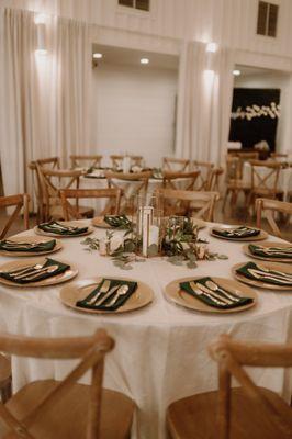 Table setup (they provided linen, napkins, and center piece with candles!)