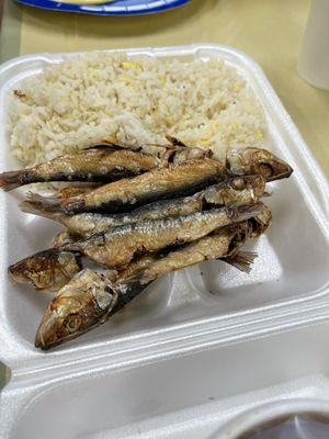 Tuyo salted dried fish 75 cents each . Garlic rice