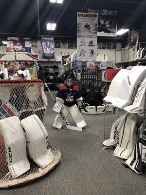 Goalie gear fit for an NHL player in a 9 year old heart.