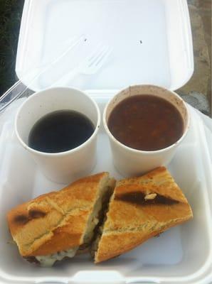 French Dip Grill Sandwich w/ three bean soup togo