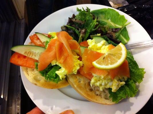 Smoked Salmon and Dill EggSalad on a Bagel