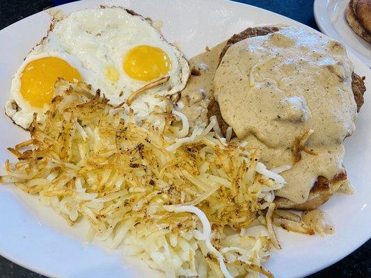 Chicken fried steak and eggs with hash browns!!!