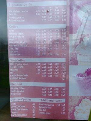 This is the current menu but does not reflect correct pricing.